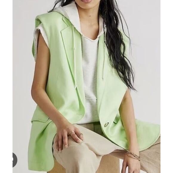 NWT Free People Green Light Lime Bright Young Things Linen Vest Size L Old Money - Picture 1 of 11